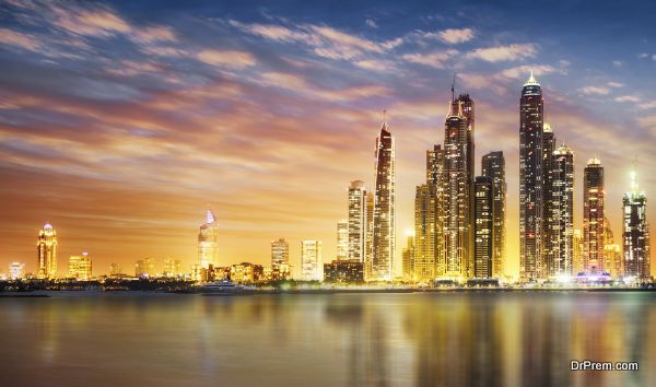 Dubai marina during twilight