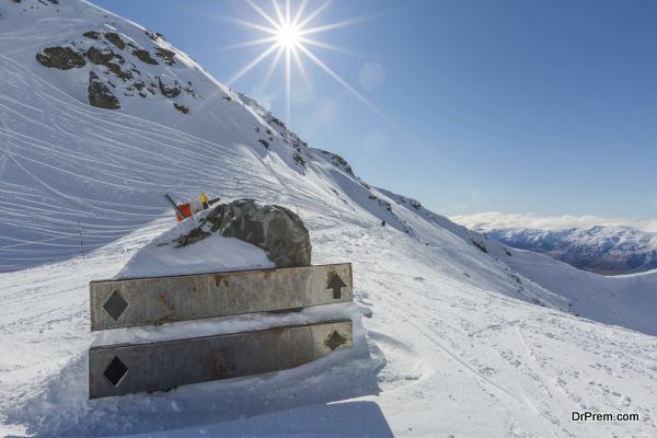 Metalic sign on the snow