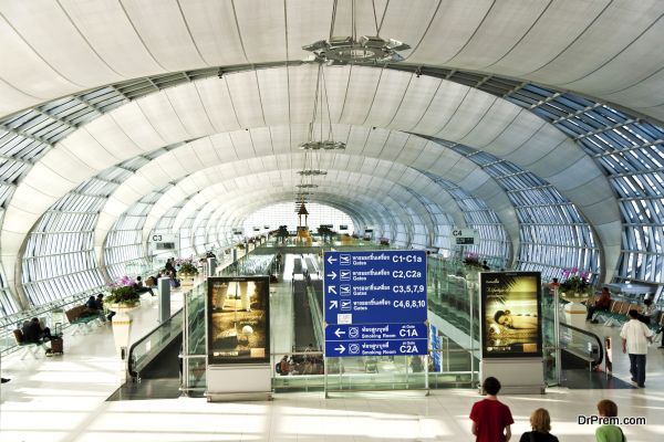 departure Gate and hall in the new Airport Suvarnabhumi in Bangk