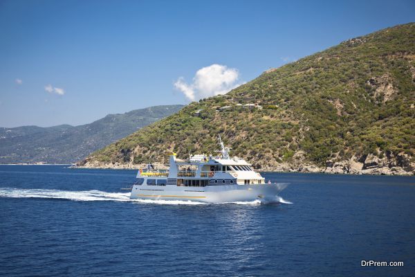 Touristic  boat , Halkidiki, Greece.. The boat transport tourists around holy Athos peninsula, Halkidiki,  Greece.